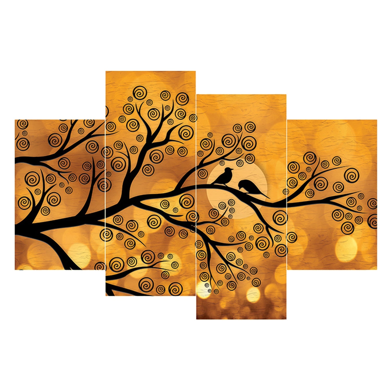 Set of 4 Birds Couple Sitting on Tree Branch Premium Sunboard Panels Painting Kafalo