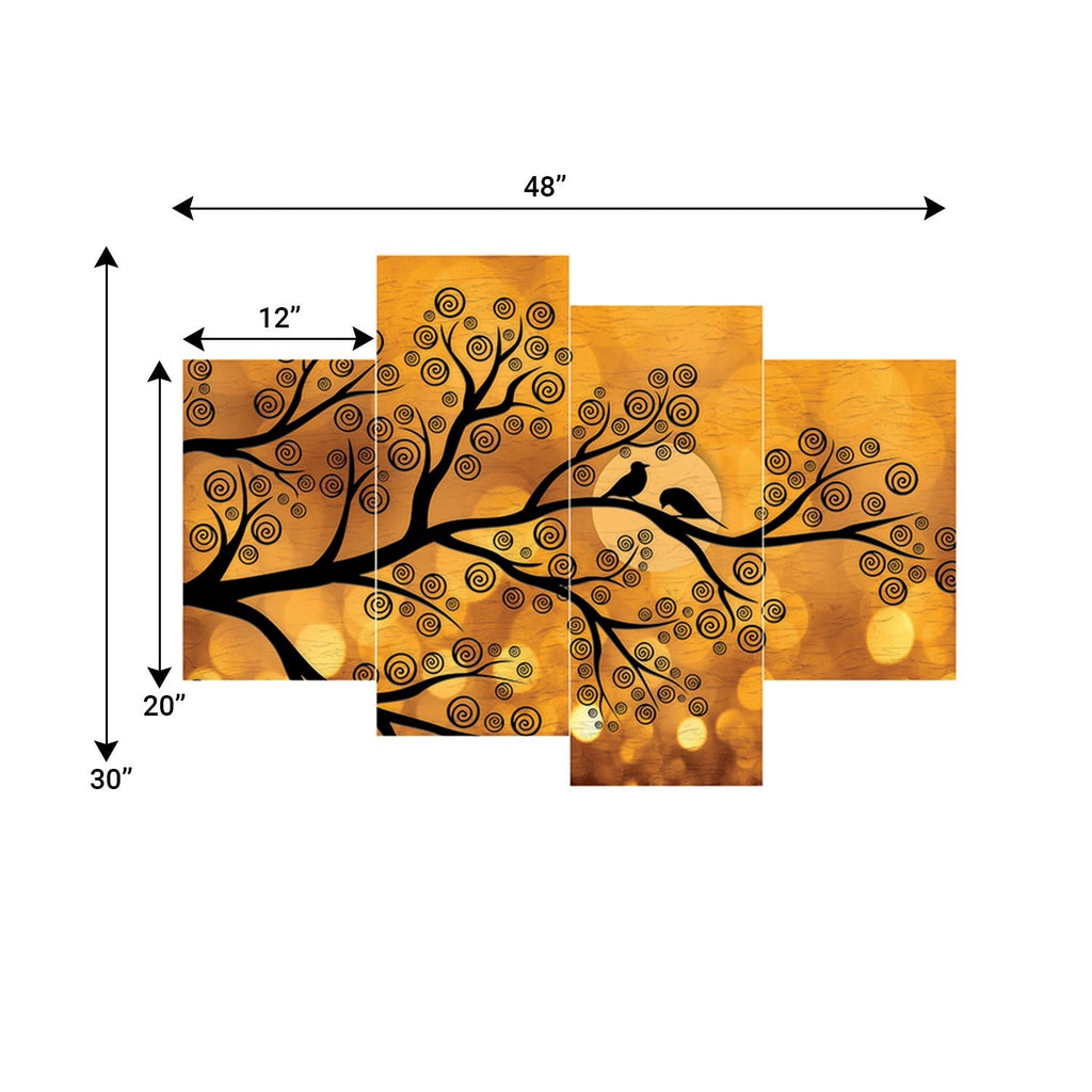 Set of 4 Birds Couple Sitting on Tree Branch Premium Sunboard Panels Painting Kafalo