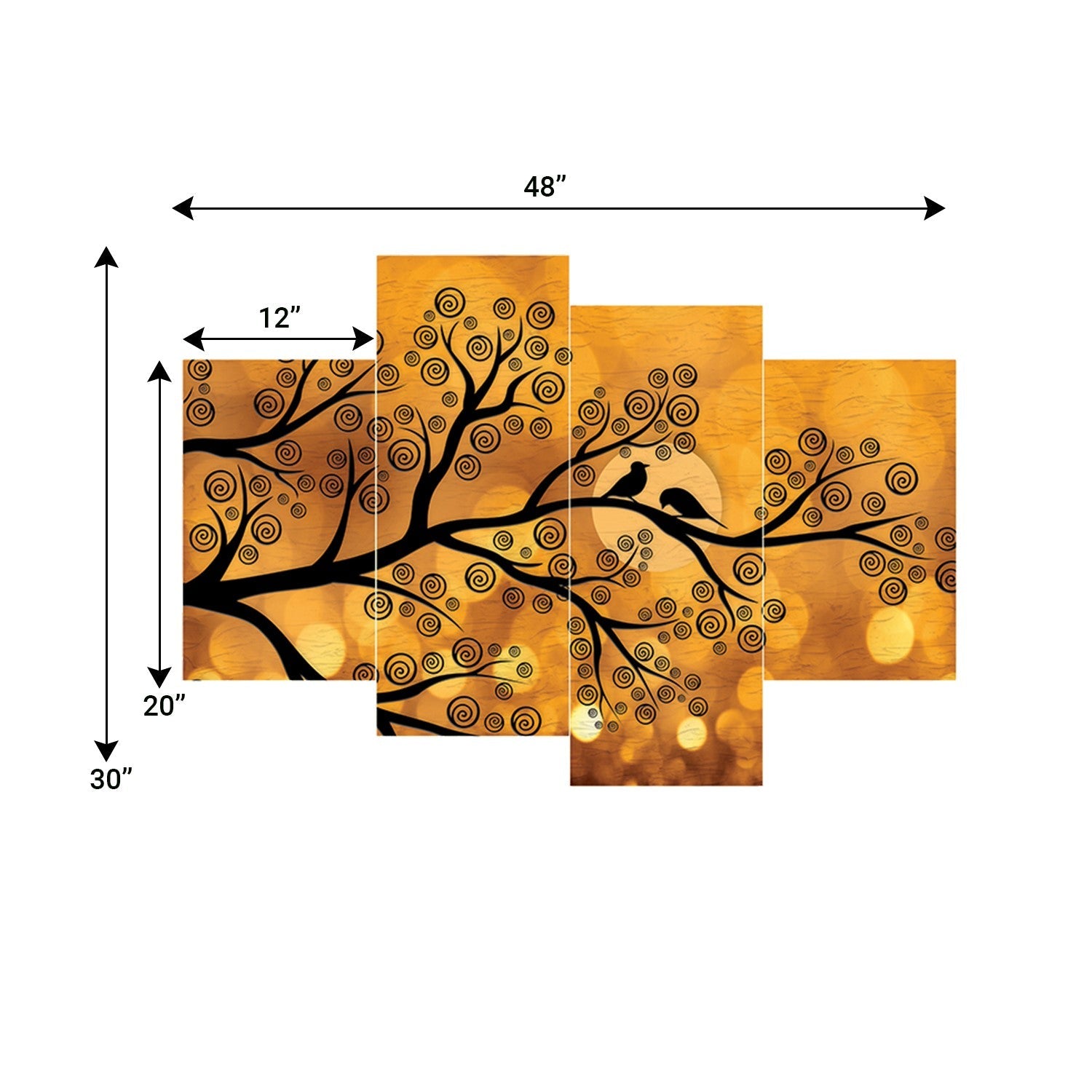 Set of 4 Birds Couple Sitting on Tree Branch Premium Sunboard Panels Painting Kafalo