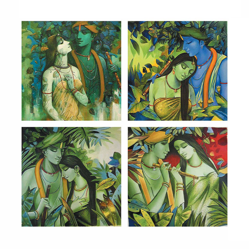 Set of 4 Radha Krishna Premium Canvas Sunboard Painting Kafalo