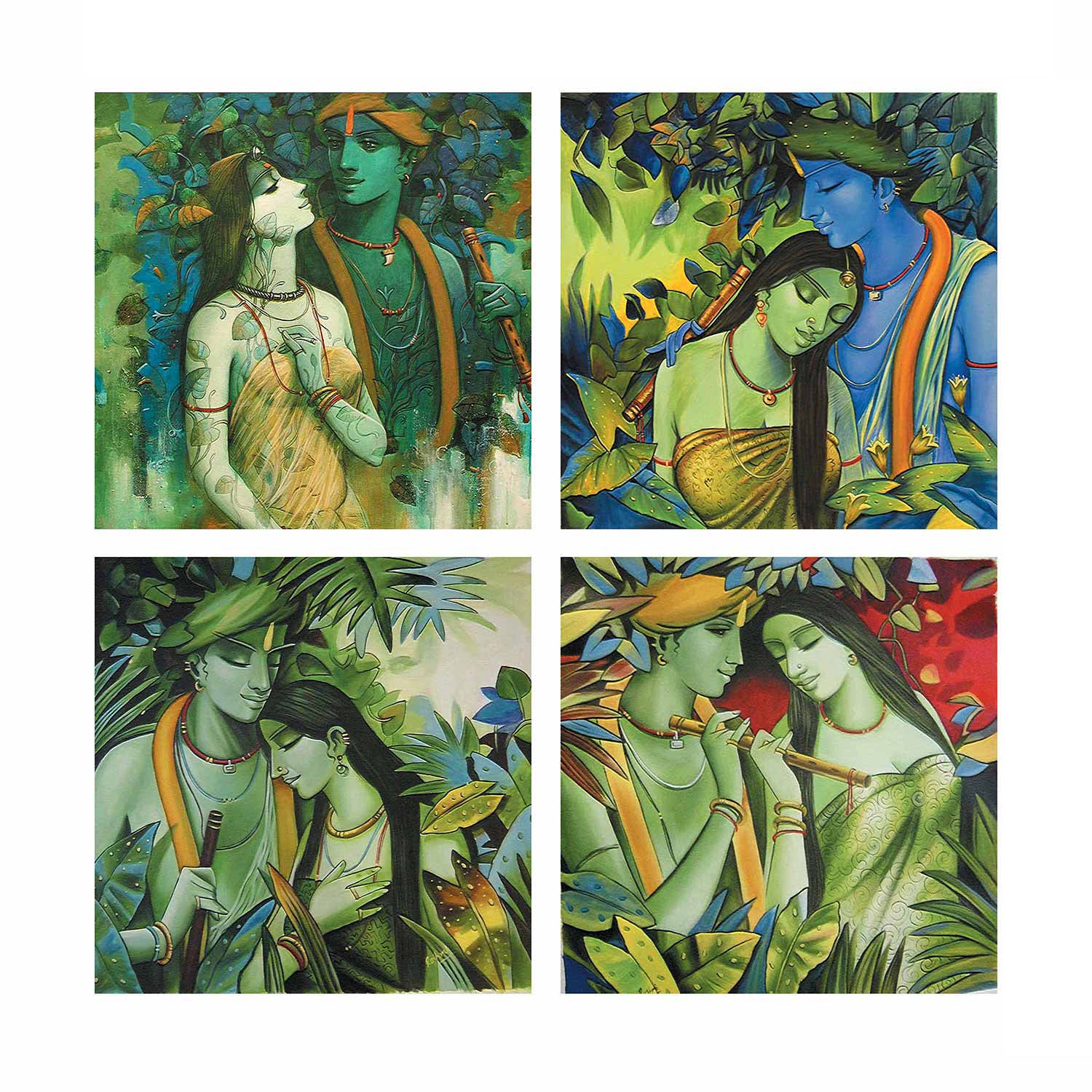 Set of 4 Radha Krishna Premium Canvas Sunboard Painting Kafalo
