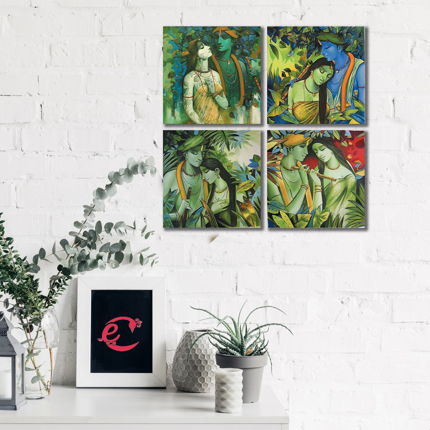 Set of 4 Radha Krishna Premium Canvas Sunboard Painting Kafalo