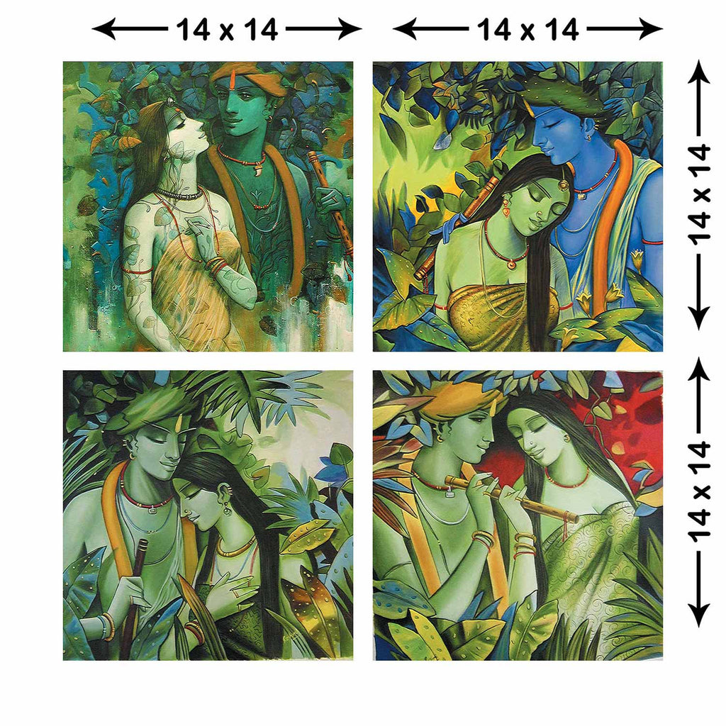 Set of 4 Radha Krishna Premium Canvas Sunboard Painting Kafalo