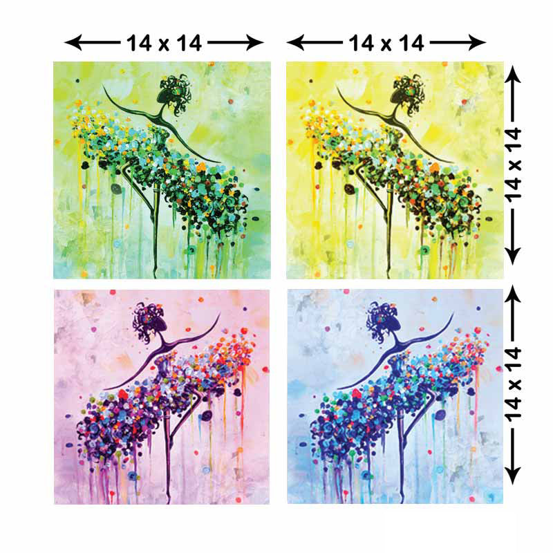 Set of 4 Dancing Girl with Floral Skirt Premium Canvas Sunboard Painting Kafalo