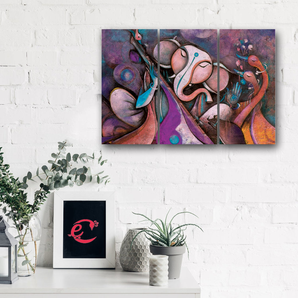 Set of 3 Lord Ganesha Premium Canvas Painting Kafalo