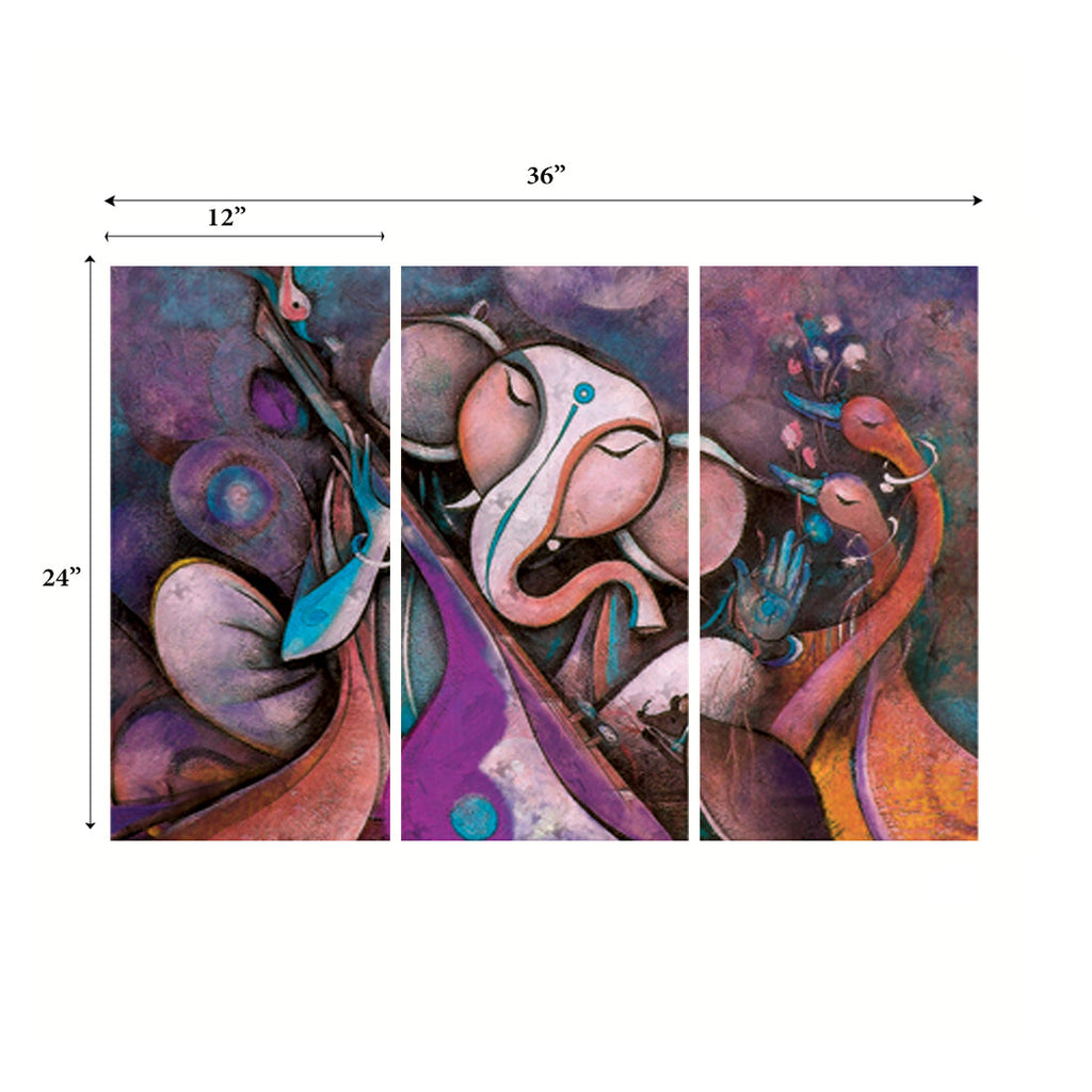Set of 3 Lord Ganesha Premium Canvas Painting Kafalo