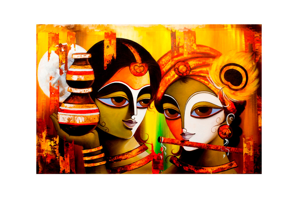 Radha Krishna Design Self Adhesive Sparkle Coated Painting without frame Kafalo