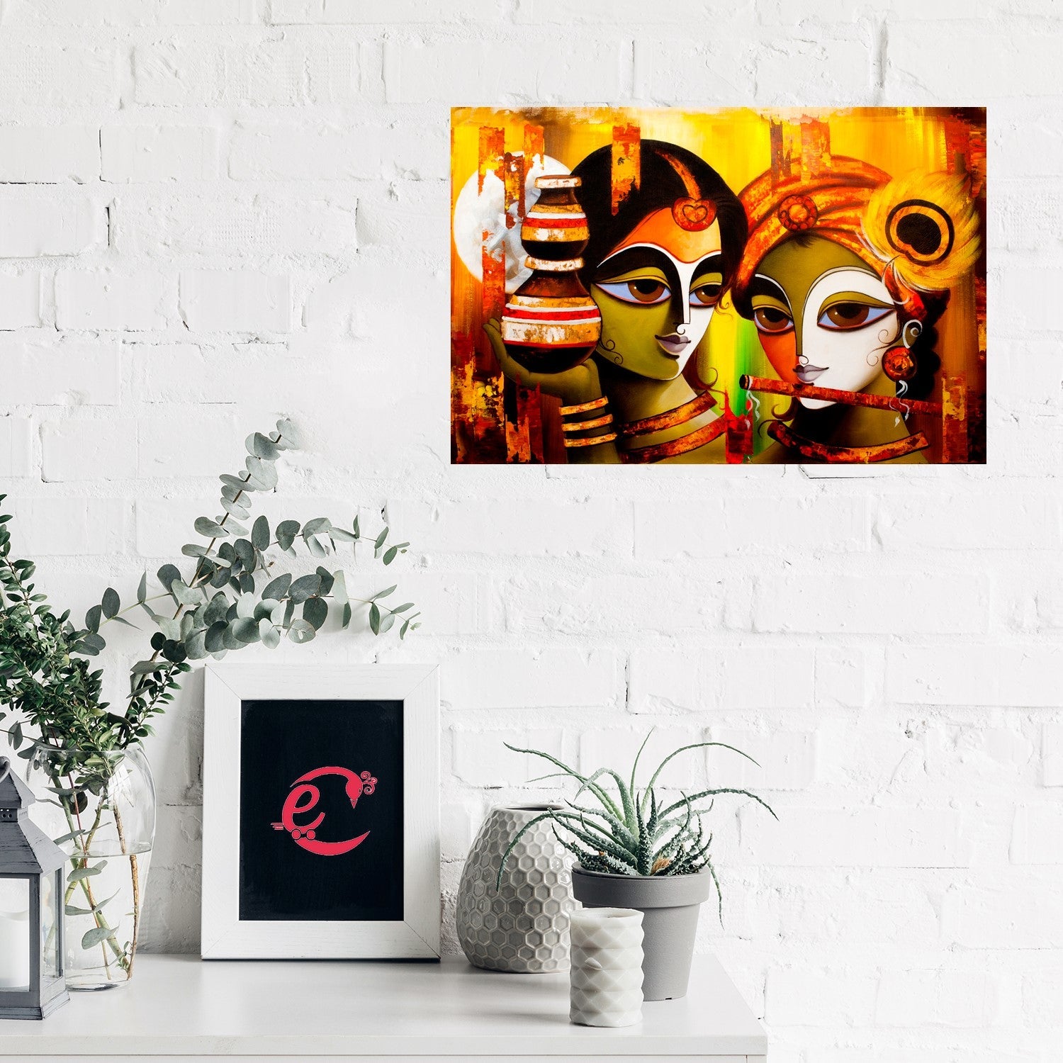 Radha Krishna Design Self Adhesive Sparkle Coated Painting without frame Kafalo