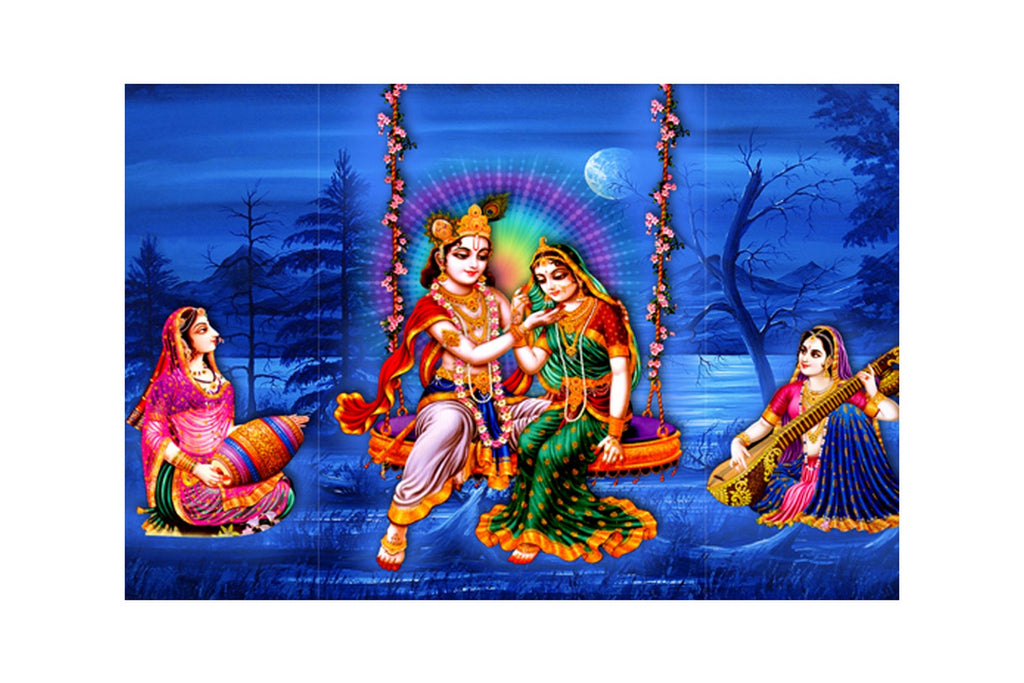 Radha Krishna Design Self Adhesive Sparkle Coated Painting without frame Kafalo