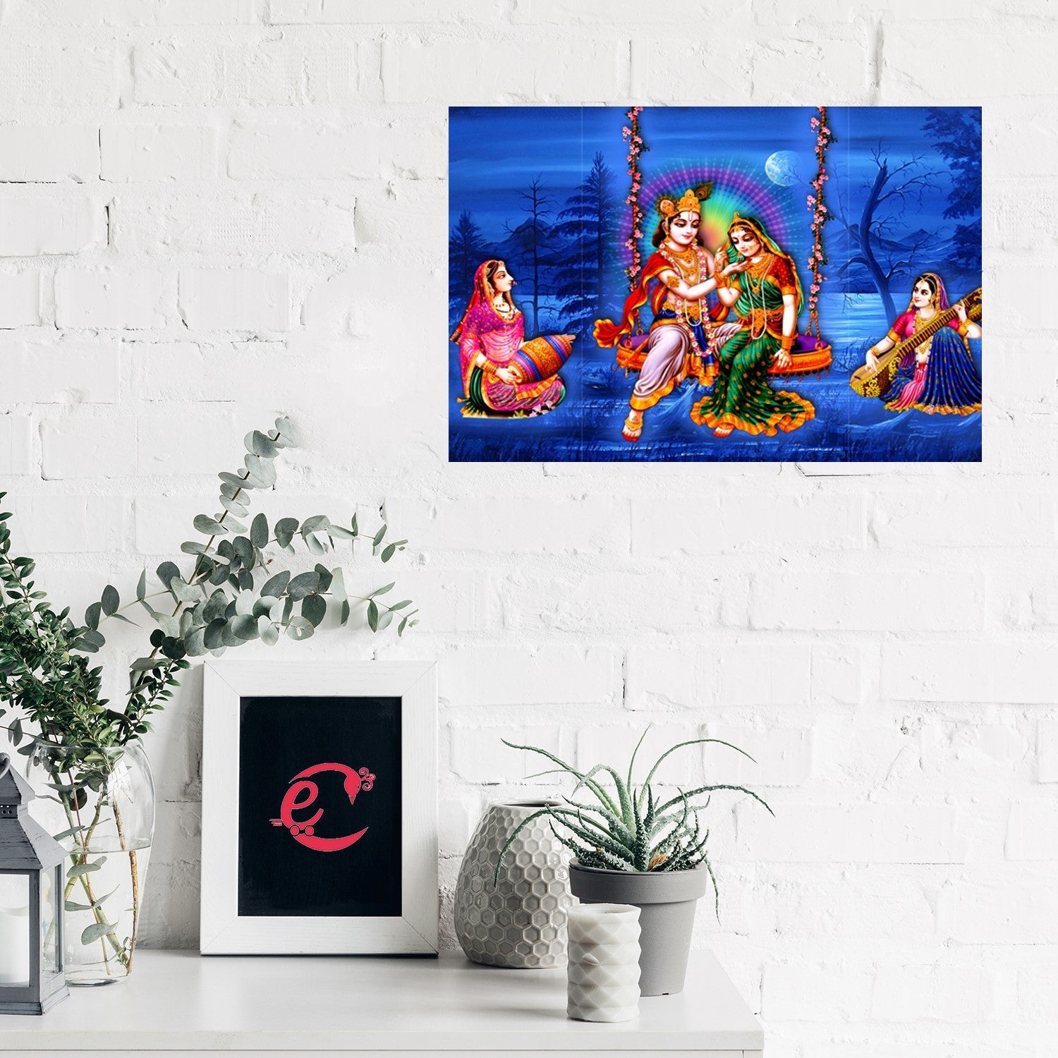 Radha Krishna Design Self Adhesive Sparkle Coated Painting without frame Kafalo