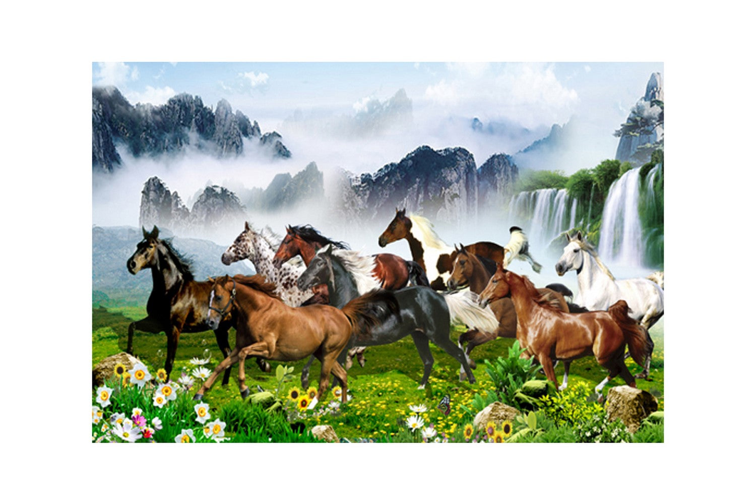 7 Lucky Running Horses Design Self Adhesive Sparkle Coated Painting without frame Kafalo