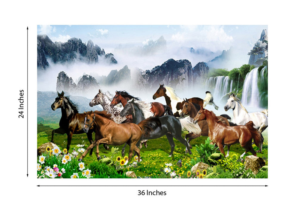 7 Lucky Running Horses Design Self Adhesive Sparkle Coated Painting without frame Kafalo