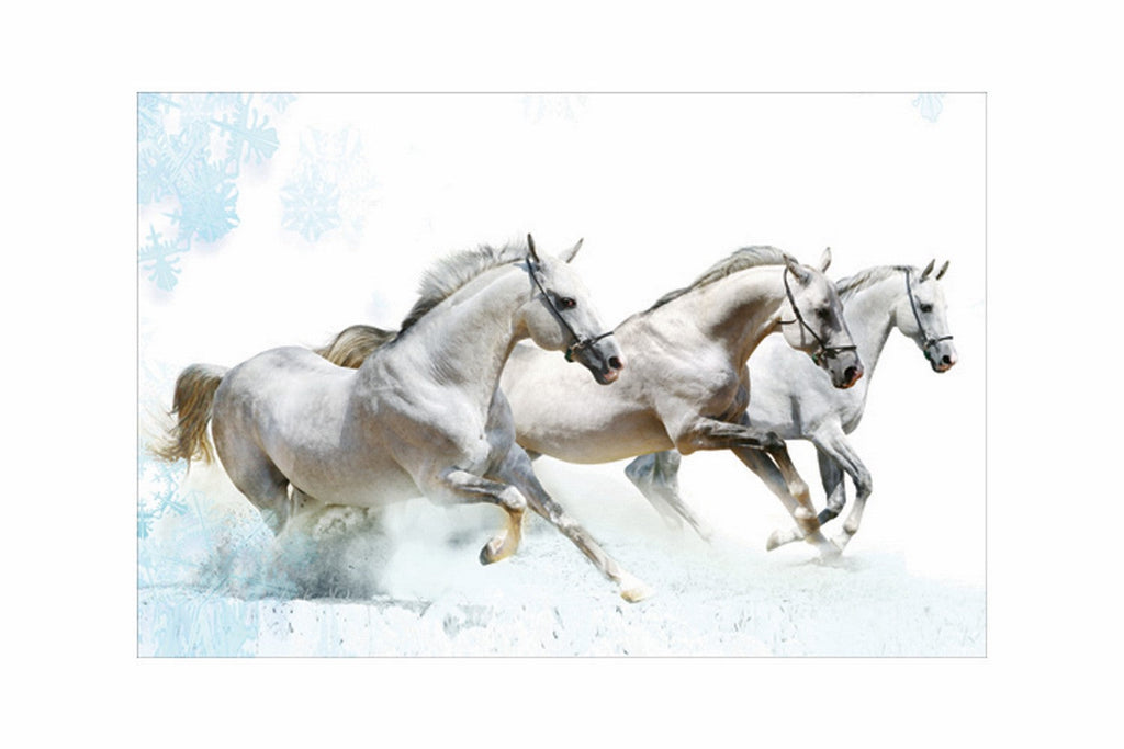 3 Running White Horses Design Self Adhesive Sparkle Coated Painting without frame Kafalo