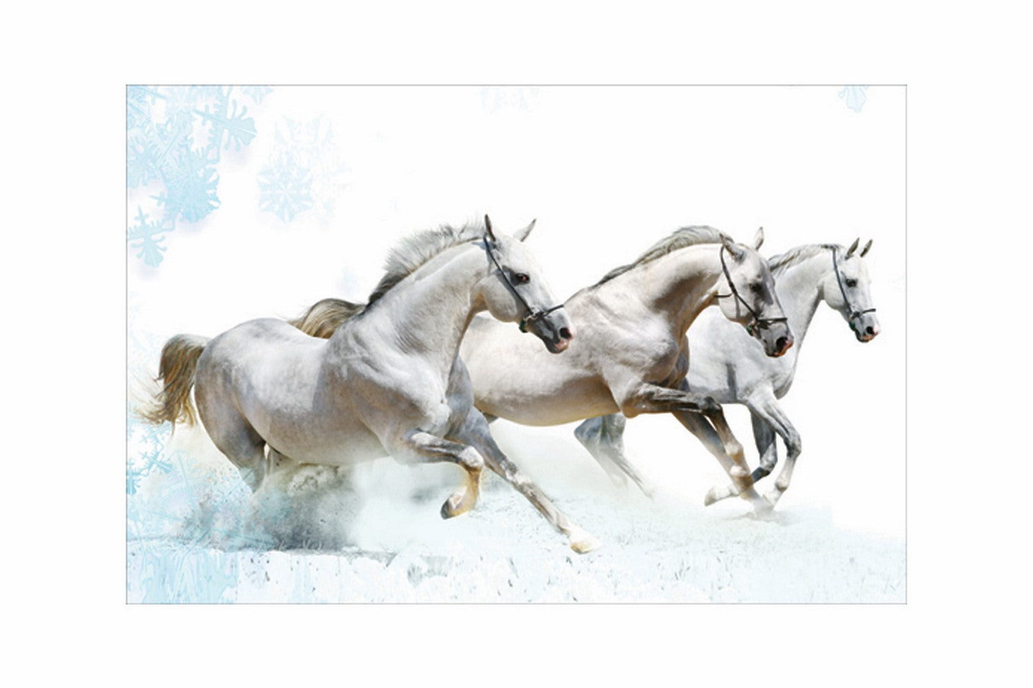 3 Running White Horses Design Self Adhesive Sparkle Coated Painting without frame Kafalo