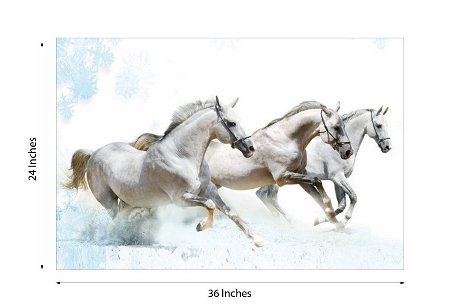 3 Running White Horses Design Self Adhesive Sparkle Coated Painting without frame Kafalo