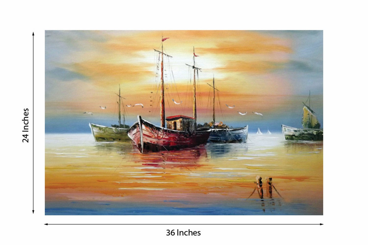 Beautiful Boats Design Self Adhesive Sparkle Coated Painting without frame Kafalo