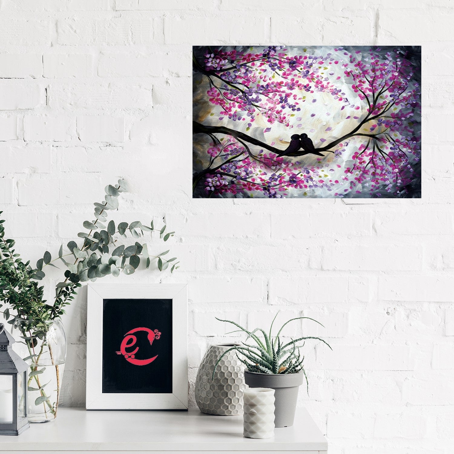 Kissing Love Birds Design Self Adhesive Sparkle Coated Painting without frame Kafalo