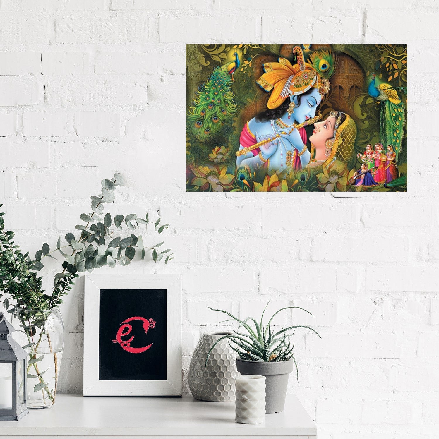 Radha Krishna Design Self Adhesive Sparkle Coated Painting without frame Kafalo