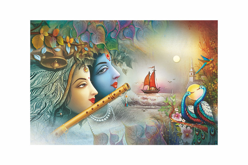 Radha Krishna Design Self Adhesive Sparkle Coated Painting without frame Kafalo