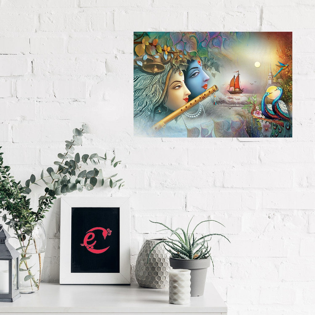 Radha Krishna Design Self Adhesive Sparkle Coated Painting without frame Kafalo