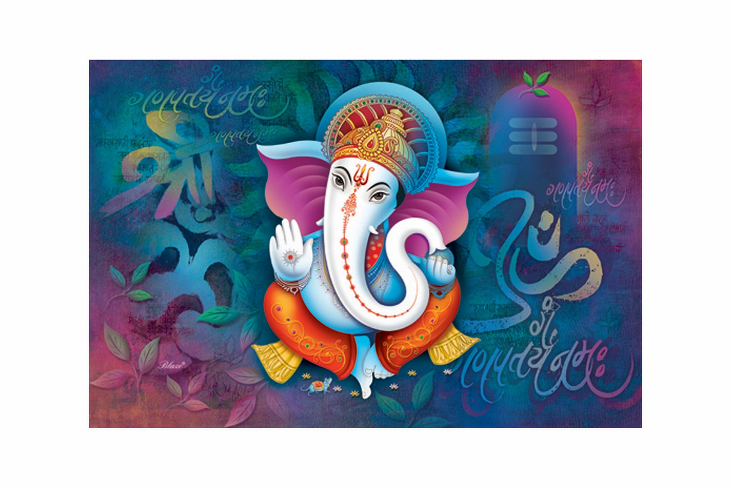 Lord Ganesha Design Self Adhesive Sparkle Coated Painting without frame Kafalo