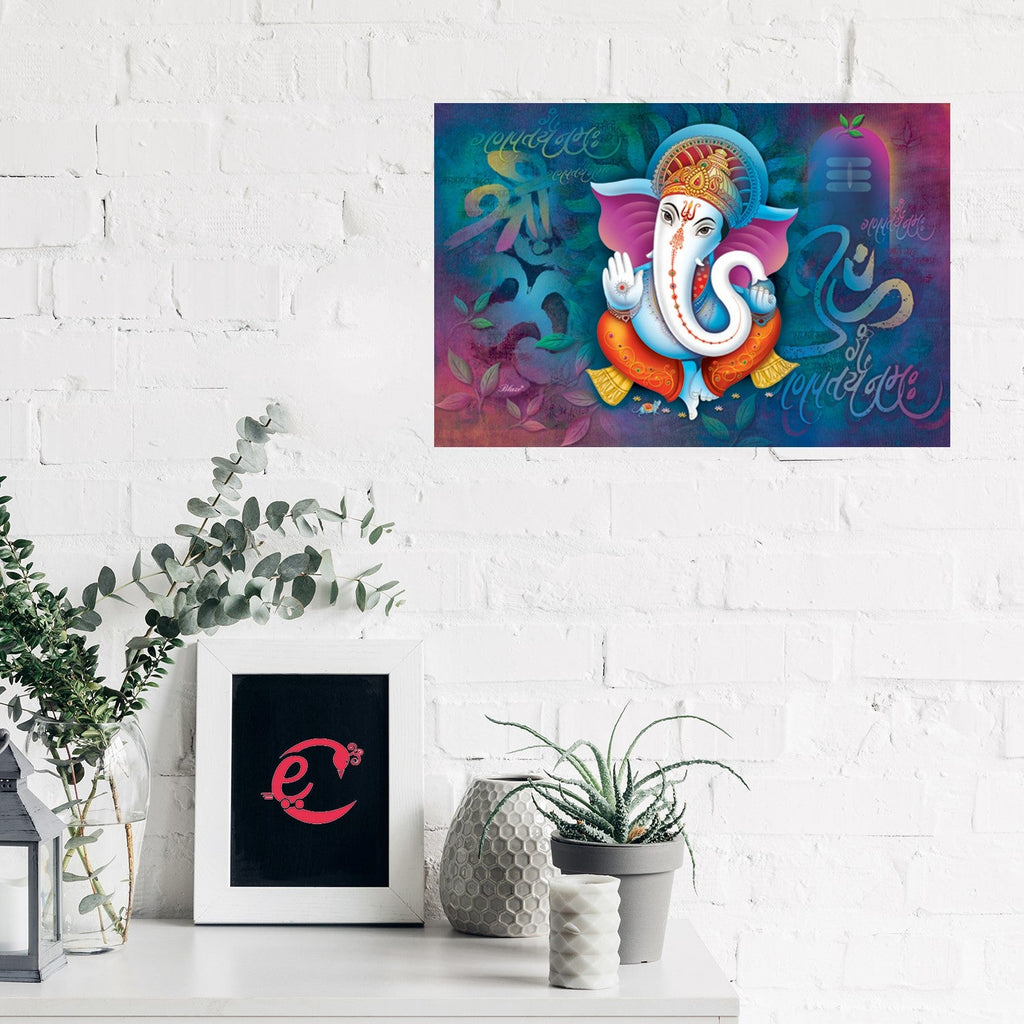 Lord Ganesha Design Self Adhesive Sparkle Coated Painting without frame Kafalo