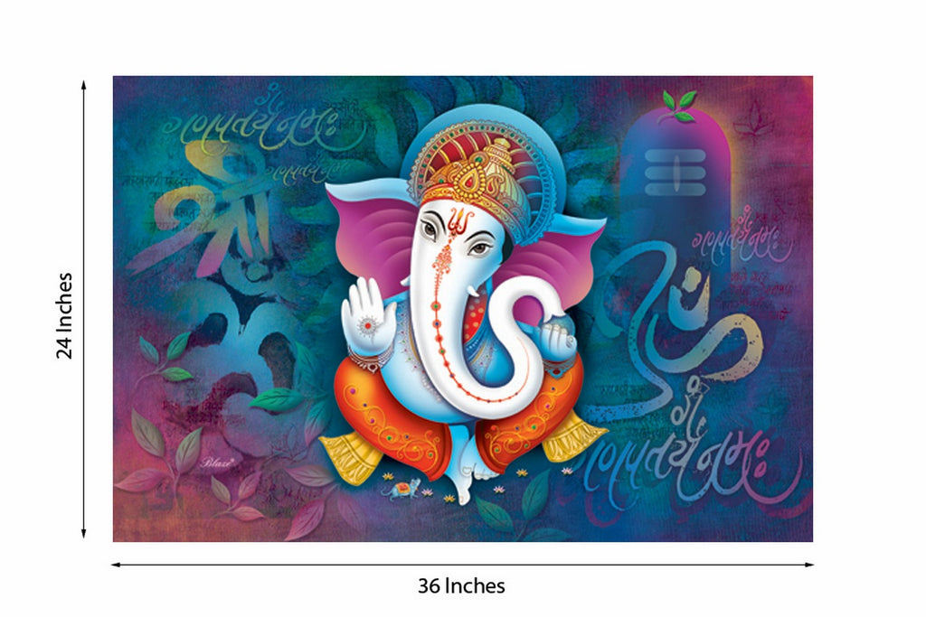 Lord Ganesha Design Self Adhesive Sparkle Coated Painting without frame Kafalo