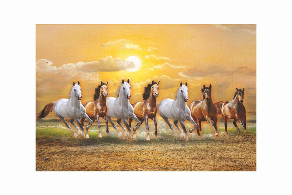 7 Lucky Running Horses Design Self Adhesive Sparkle Coated Painting without frame Kafalo