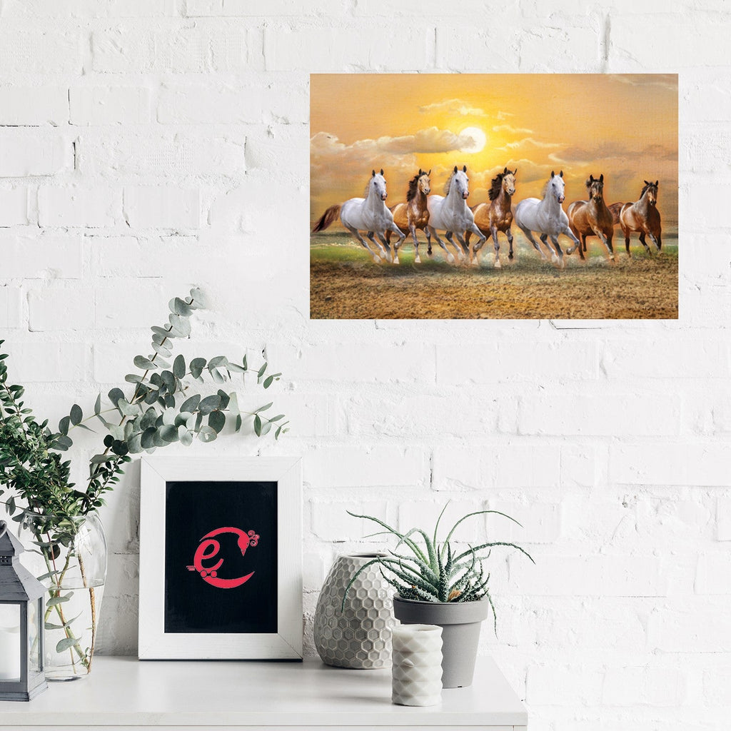 7 Lucky Running Horses Design Self Adhesive Sparkle Coated Painting without frame Kafalo