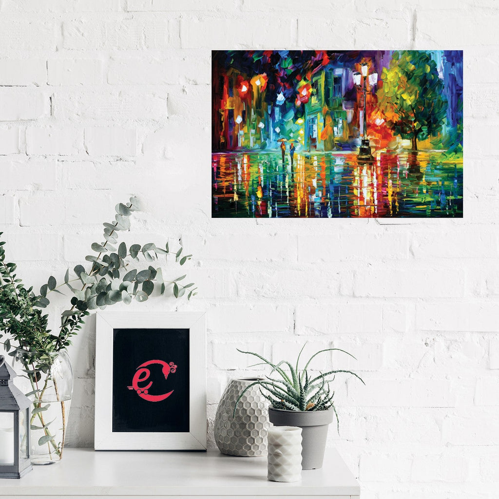 Beauty Under Rain Design Self Adhesive Sparkle Coated Painting without frame Kafalo