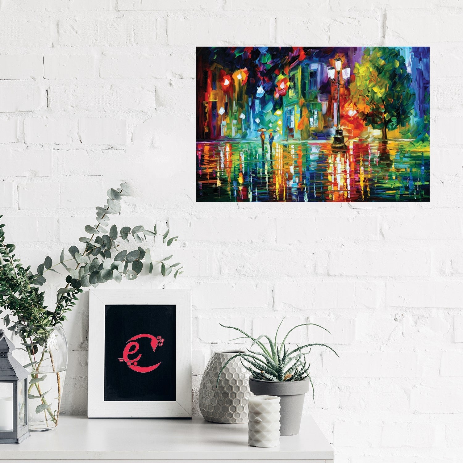 Beauty Under Rain Design Self Adhesive Sparkle Coated Painting without frame Kafalo