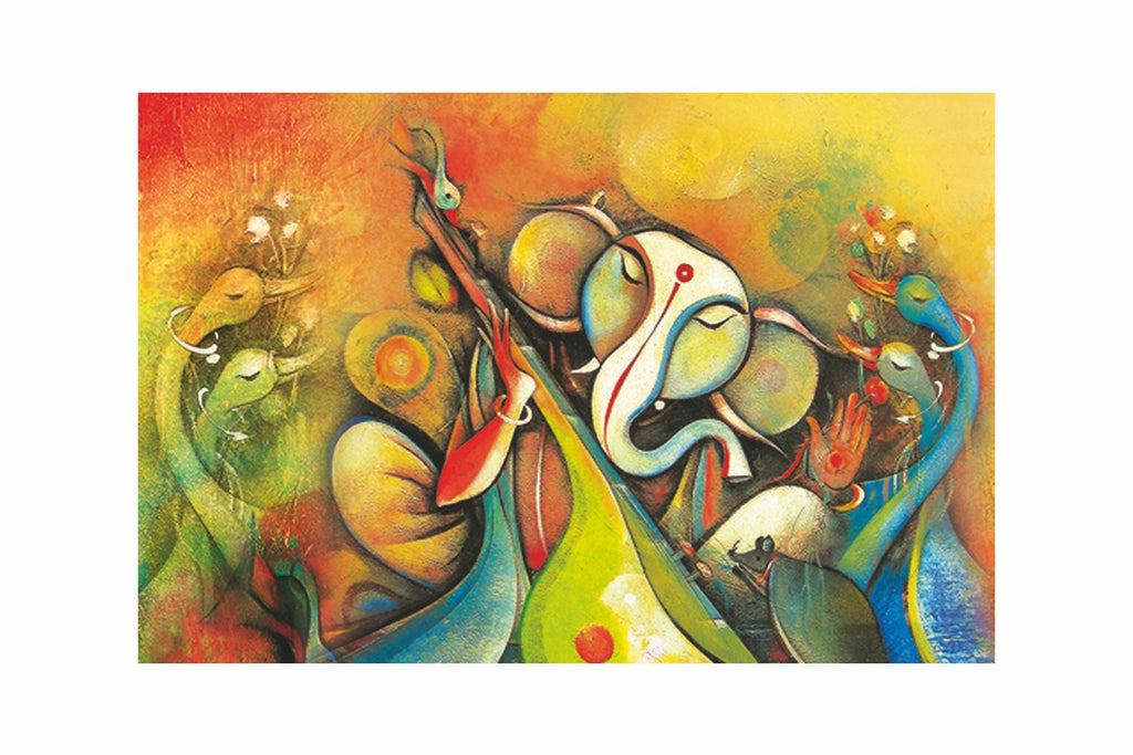 Lord Ganesha Design Self Adhesive Sparkle Coated Painting without frame Kafalo