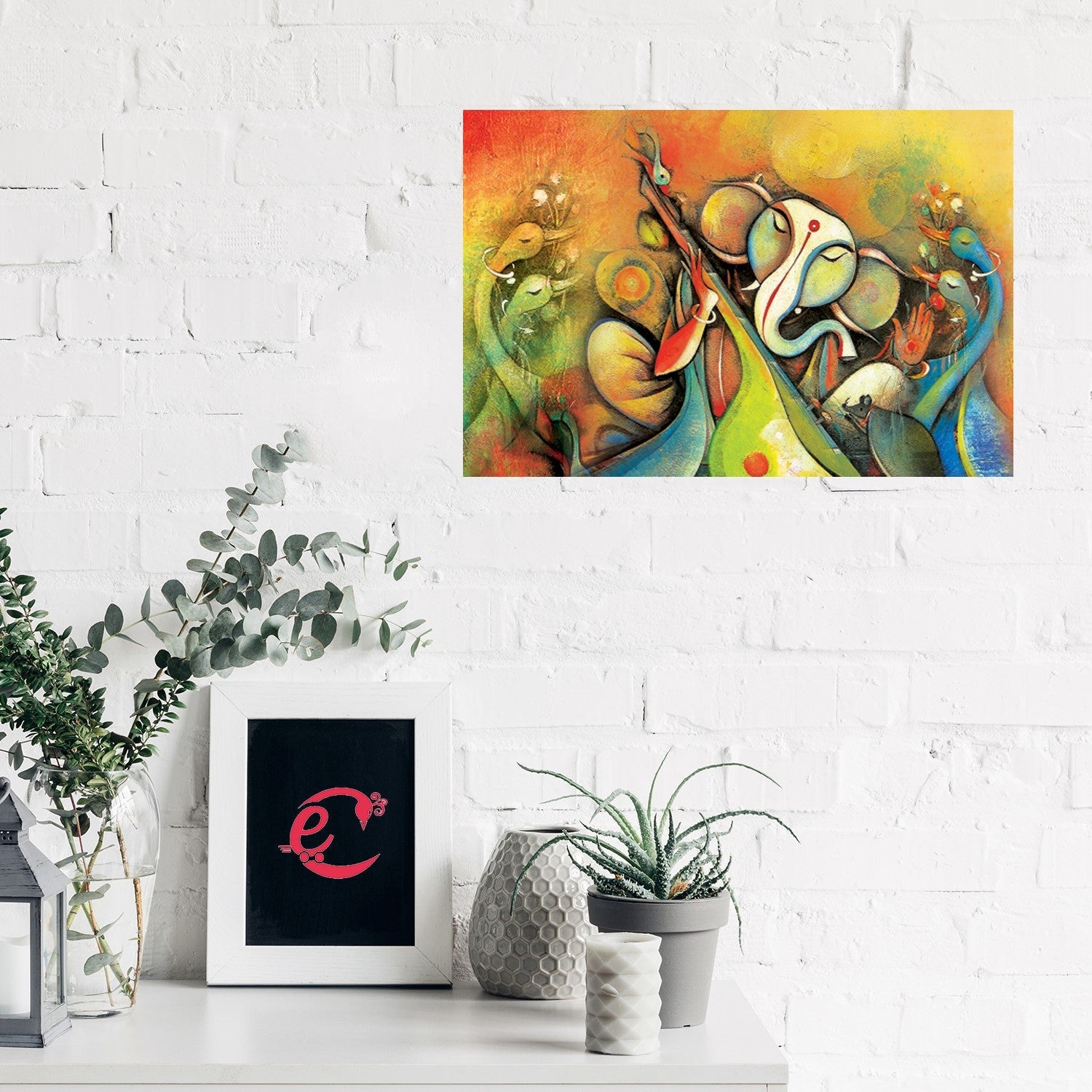 Lord Ganesha Design Self Adhesive Sparkle Coated Painting without frame Kafalo