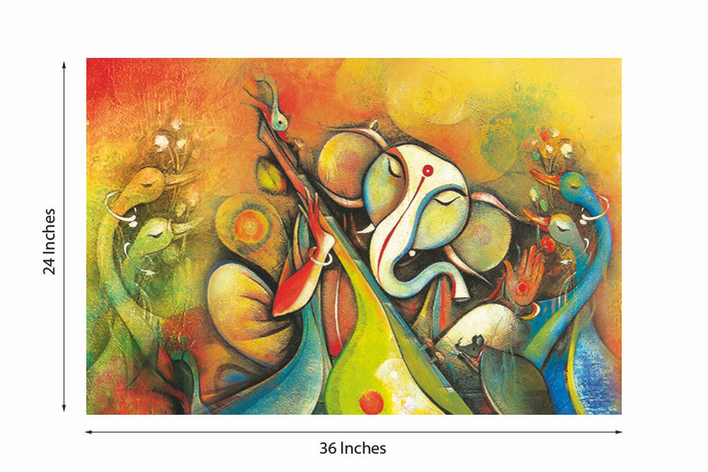 Lord Ganesha Design Self Adhesive Sparkle Coated Painting without frame Kafalo
