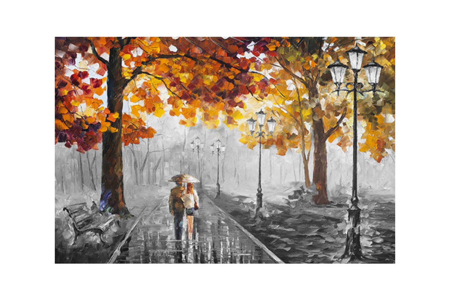 Couple Under Umbrella Self Adhesive Sparkle Coated Painting without frame Kafalo