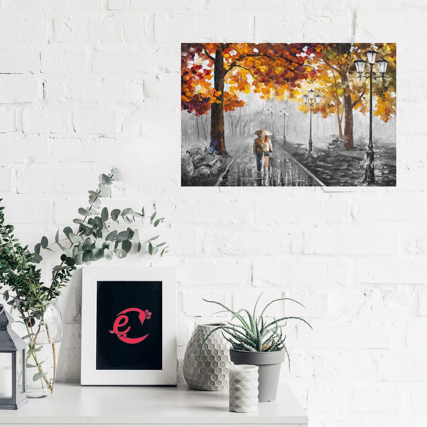 Couple Under Umbrella Self Adhesive Sparkle Coated Painting without frame Kafalo