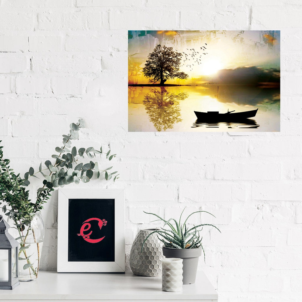 Scenic River Side View Self Adhesive Sparkle Coated Painting without frame Kafalo