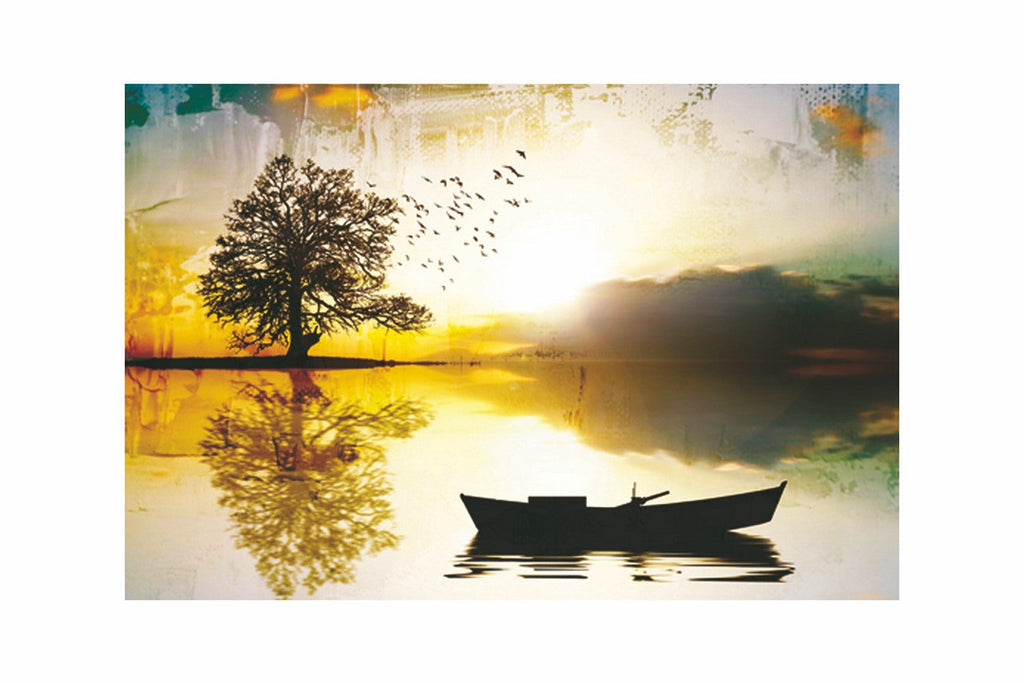 Scenic River Side View Self Adhesive Sparkle Coated Painting without frame Kafalo
