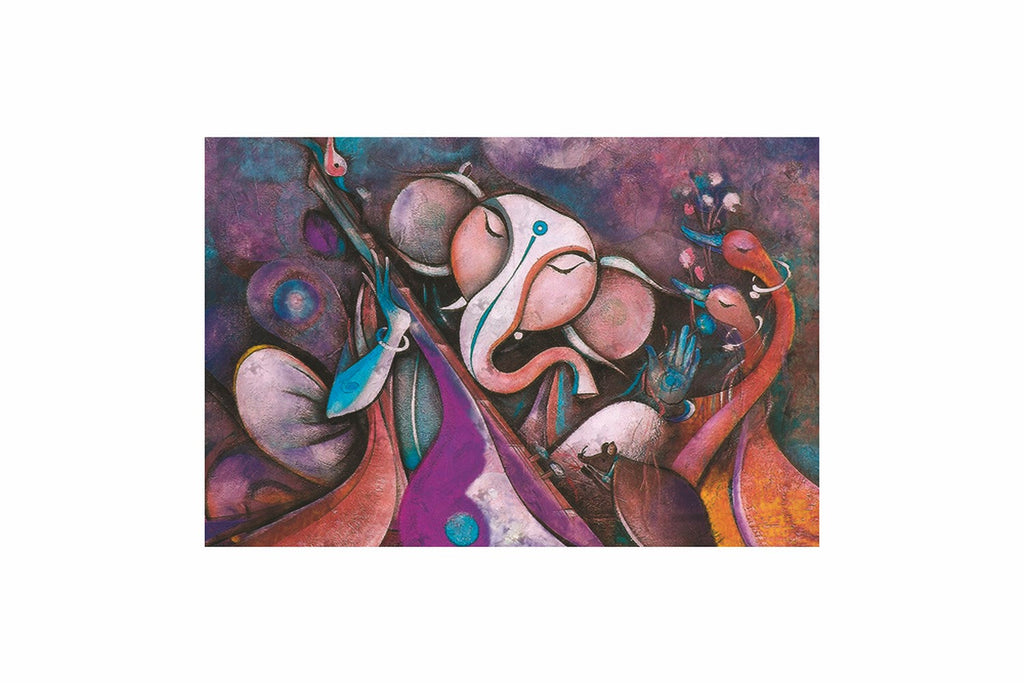 Lord Ganesha Design Self Adhesive Sparkle Coated Painting without frame Kafalo