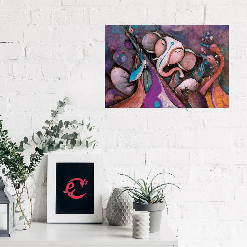Lord Ganesha Design Self Adhesive Sparkle Coated Painting without frame Kafalo