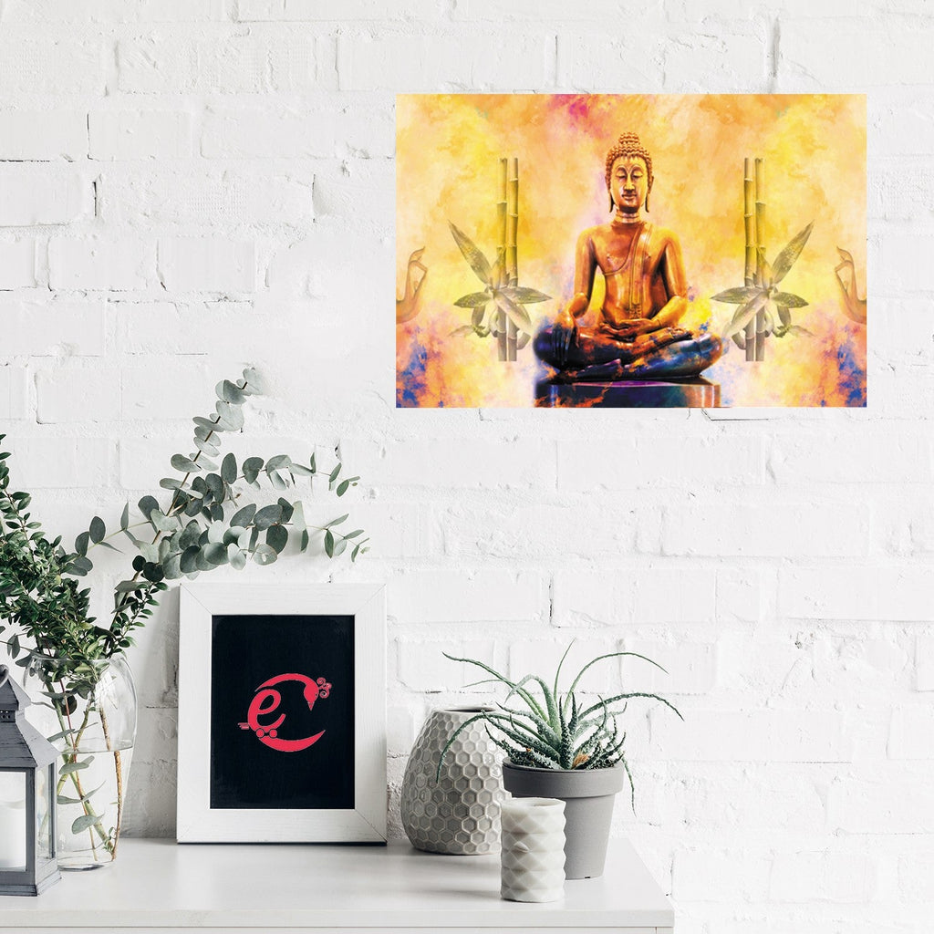 Meditating Buddha Design Self Adhesive Sparkle Coated Painting without frame Kafalo