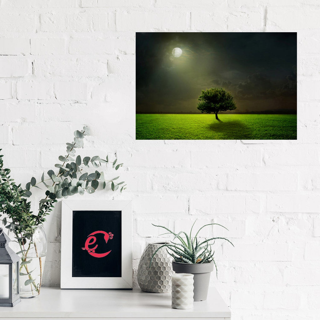 Beautiful Tree in Moon Light Design Self Adhesive Sparkle Coated Painting without frame Kafalo