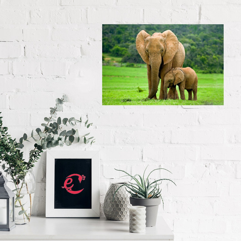 Baby Elephant with Mother Elephant Design Self Adhesive Sparkle Coated Painting without frame Kafalo