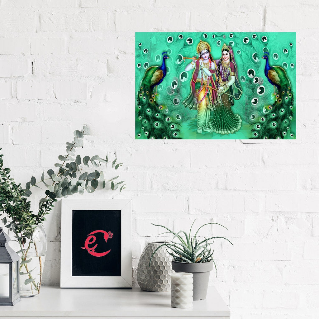 Radha Krishna Design Self Adhesive Sparkle Coated Painting without frame Kafalo