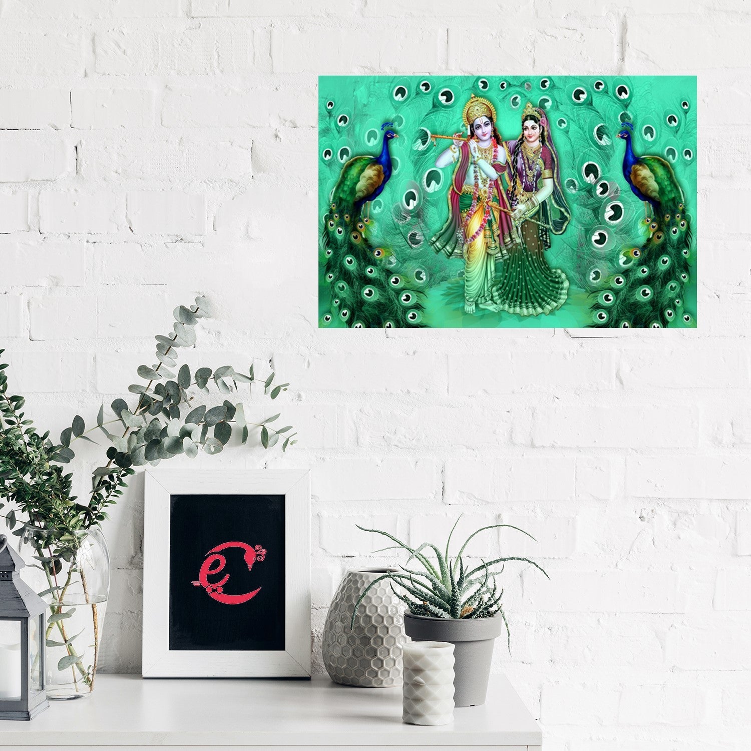 Radha Krishna Design Self Adhesive Sparkle Coated Painting without frame Kafalo