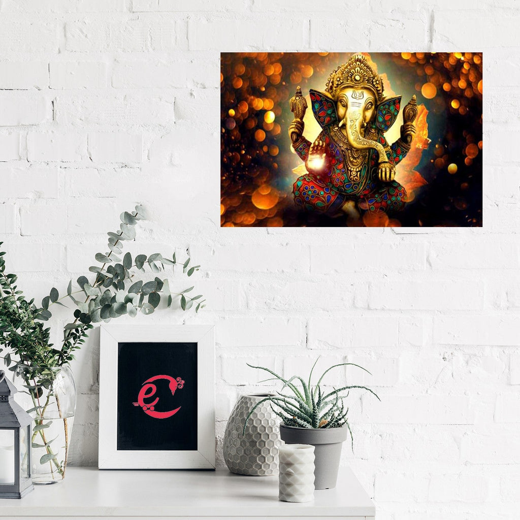 Lord Ganesha Design Self Adhesive Sparkle Coated Painting without frame Kafalo