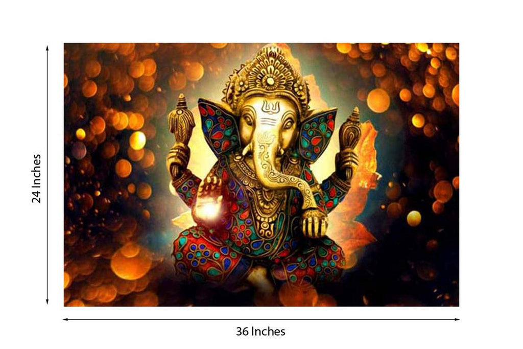 Lord Ganesha Design Self Adhesive Sparkle Coated Painting without frame Kafalo