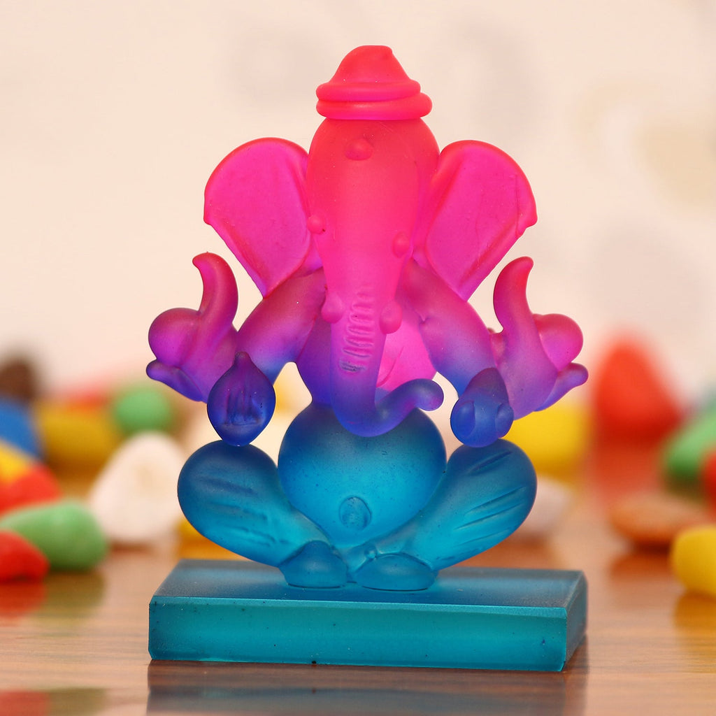 Pink and Blue Transparent Double Sided Crystal Lord Ganesha Idol For Home, Office and Car Dashboard Kafalo
