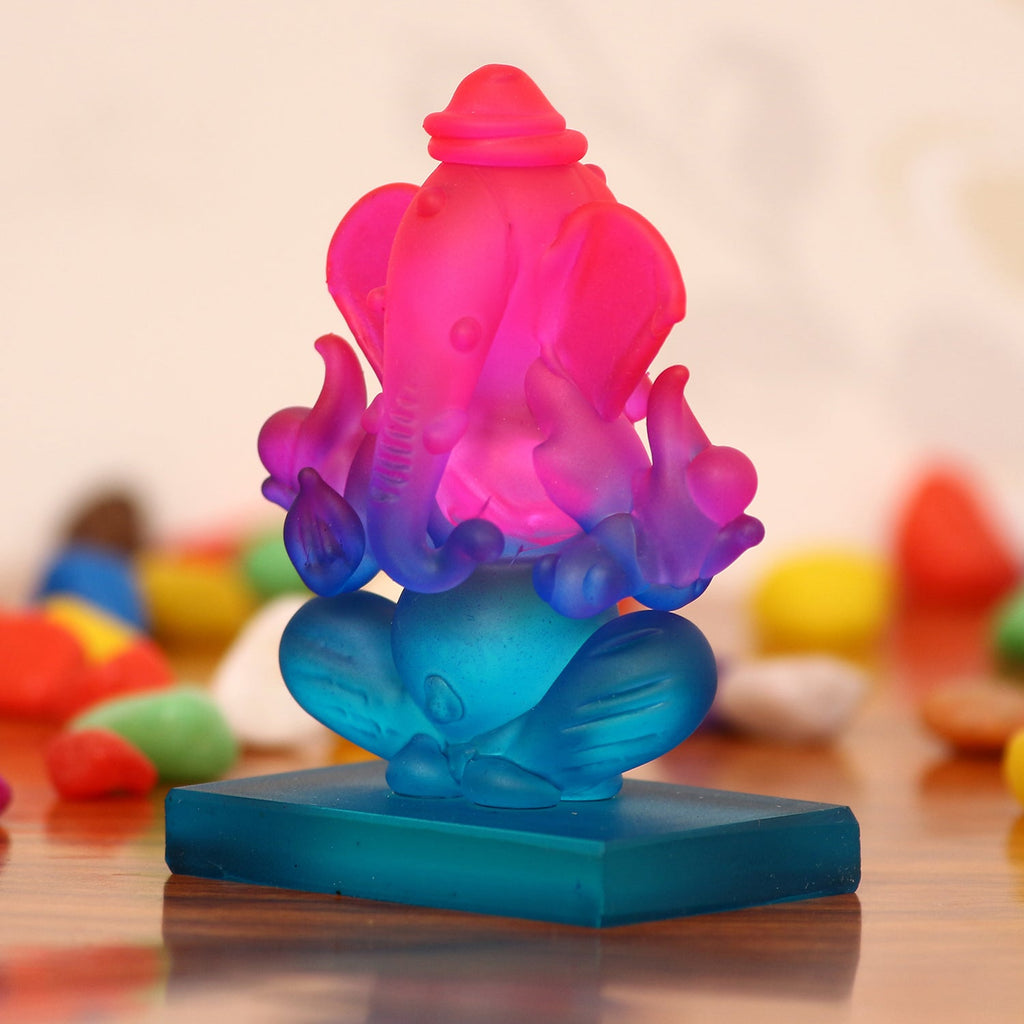 Pink and Blue Transparent Double Sided Crystal Lord Ganesha Idol For Home, Office and Car Dashboard Kafalo