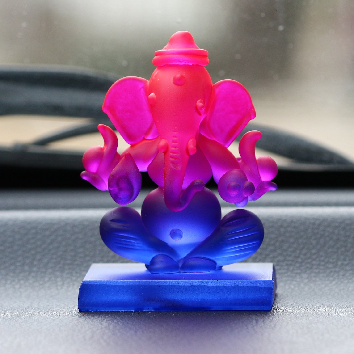 Pink and Blue Transparent Double Sided Crystal Lord Ganesha Idol For Home, Office and Car Dashboard Kafalo